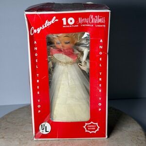 Vintage 1985 Crystal 10 Light Angel Tree Top Topper Cat 201 White Blonde 8in